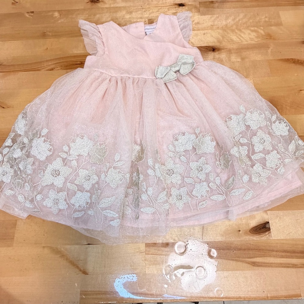 Catherine Malandrino Tulle Dress Kids 24M Pink Excellent Silver Floral Bow Party